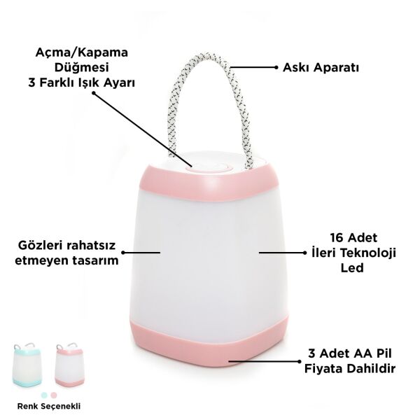 3 Kademeli Ledli Kamp Lambası (Pilli)