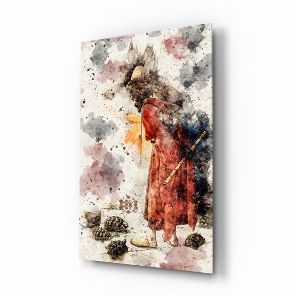 Kaplumbağa Terbiyecisi İlüstrasyon Cam Tablo