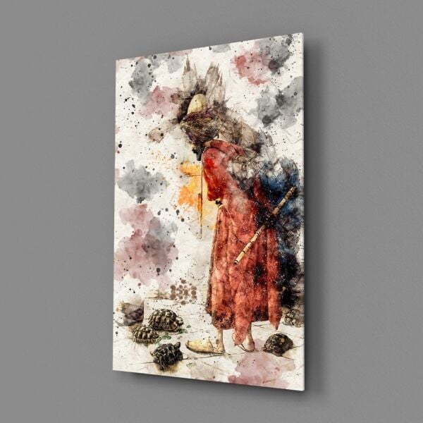 Kaplumbağa Terbiyecisi İlüstrasyon Cam Tablo