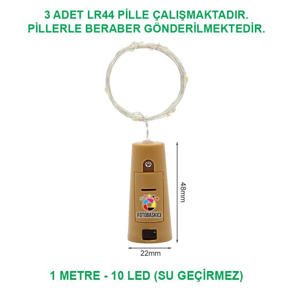 1 Metre Pilli Su Geçirmez Tıpa Led (Renk Seçenekli)