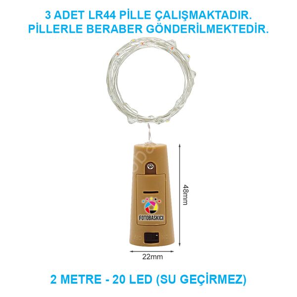 2 Metre Pilli Su Geçirmez Tıpa Led (Renk Seçenekli)