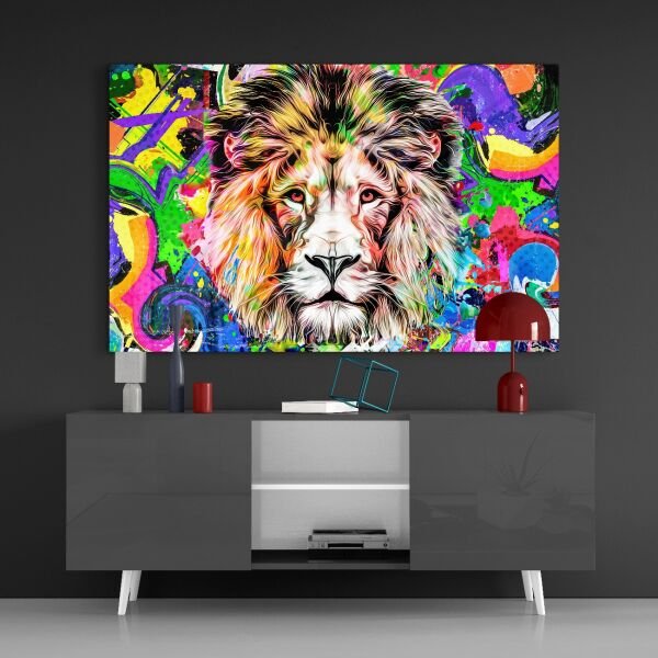 Renklerde Aslan Cam Tablo