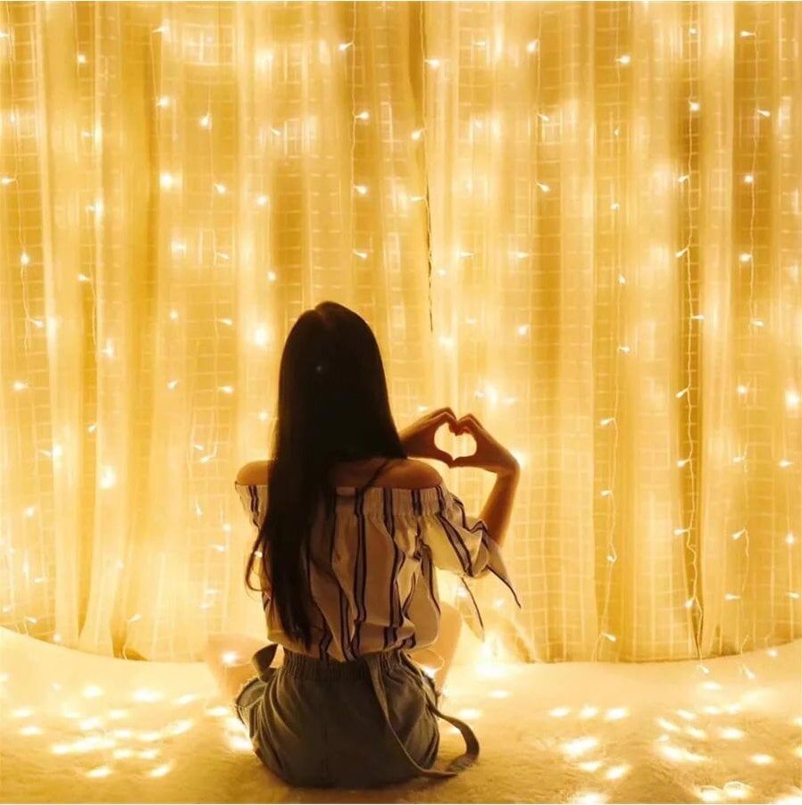 3x3 Metre Şeffaf Kablolu Fişli Animasyonlu Perde Led Işık