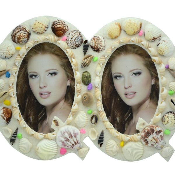 Deniz Kabuklu Çift Bölmeli Kişiye Özel Büyük Boy Oval Çerçeve