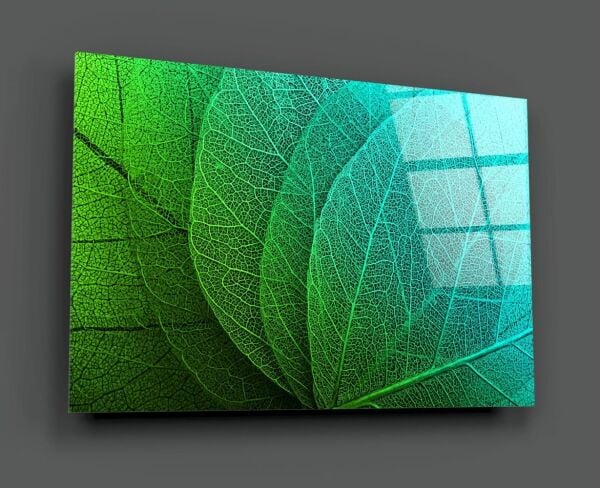 Yeşil Tropik Yaprak Cam Tablo No:2088