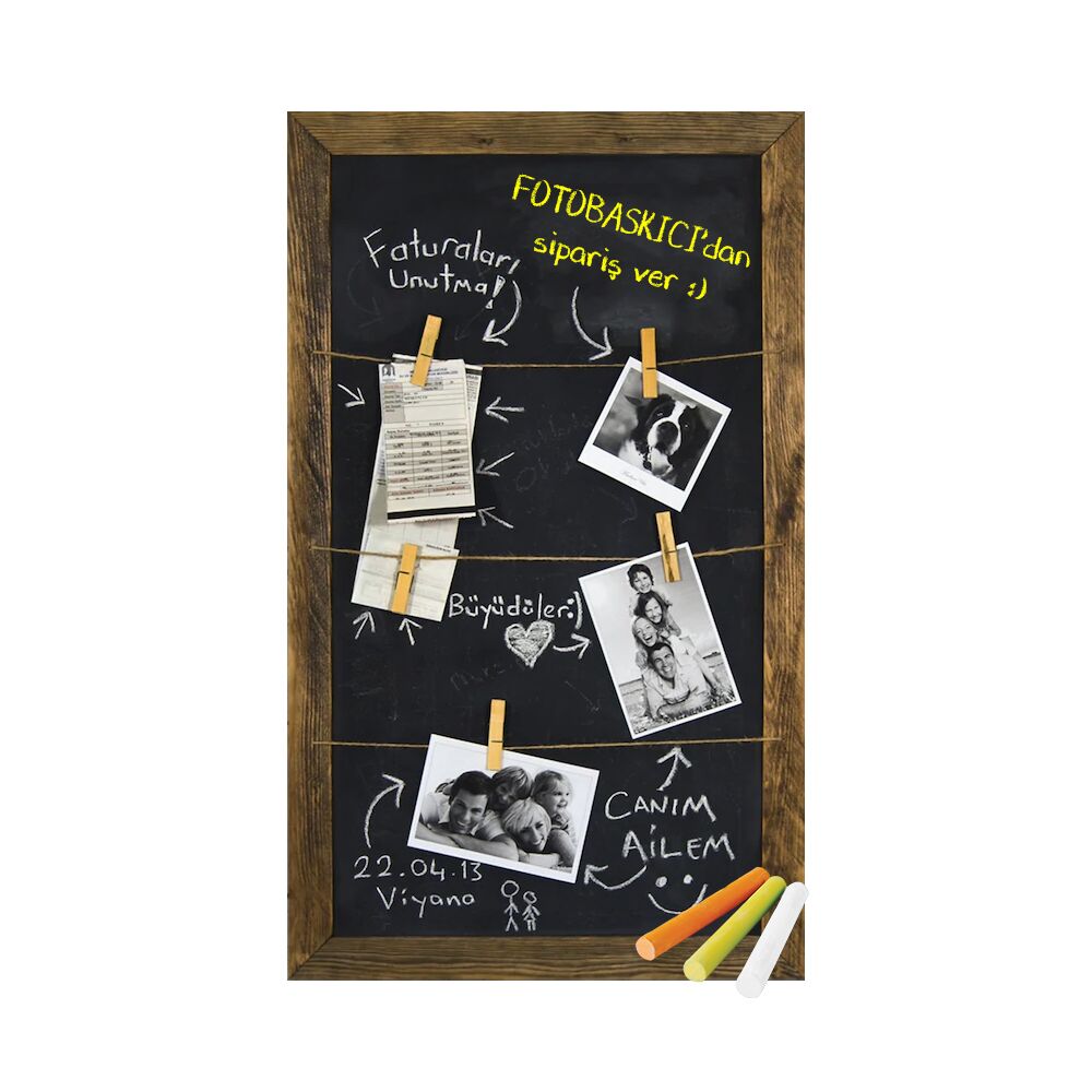 Dekoratif Kara Tahta Tebeşirli Mandallı 45x75 cm