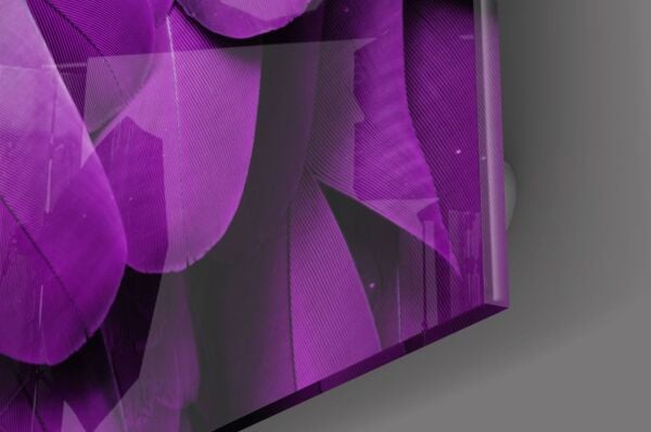 Mor Kuş Tüyleri Cam Tablo