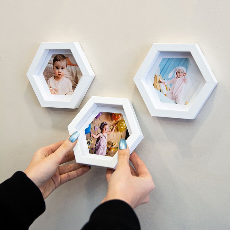 Sök Tak Altıgen Çerçeve Beyaz 3'lü 14x14 cm