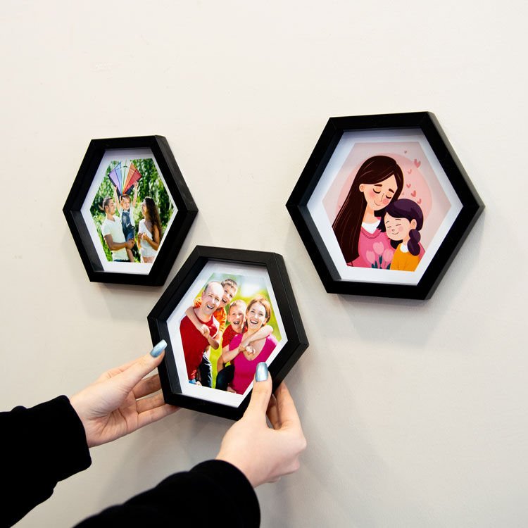 Sök Tak Altıgen Çerçeve Siyah 3'lü 20x20 cm