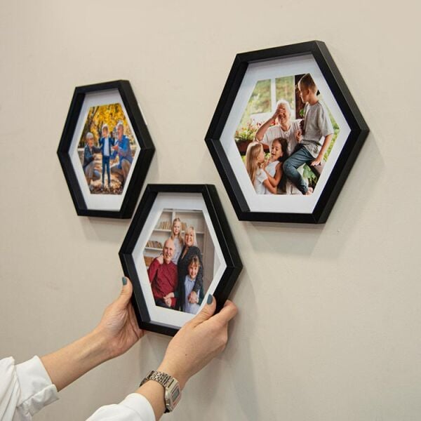 Sök Tak Altıgen Çerçeve Siyah 3'lü 26x26 cm