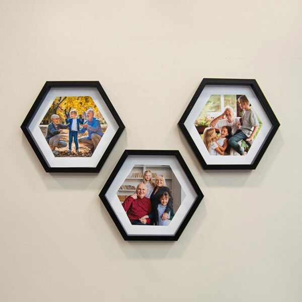 Sök Tak Altıgen Çerçeve Siyah 3'lü 26x26 cm