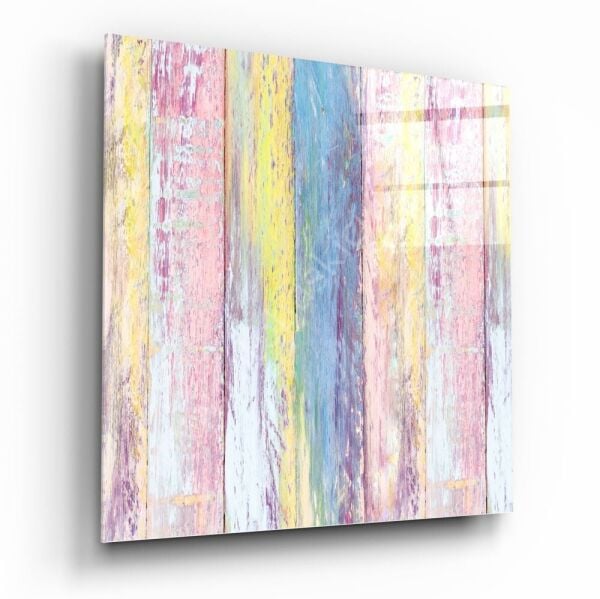 Renkli Ahşap Desenli Cam Tablo