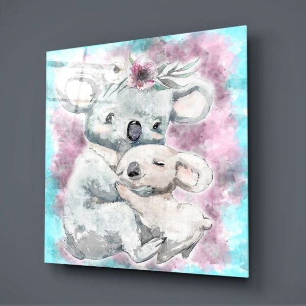 Anne ve Yavru Koala Cam Tablo