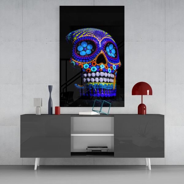 Çiçek Kafatası Cam Tablo