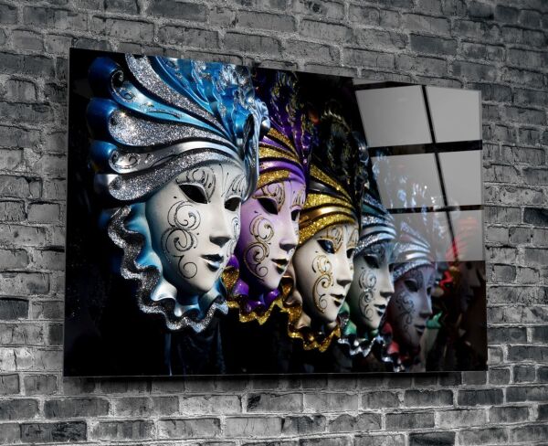 Venedik Karnaval Maskeleri Cam Tablo