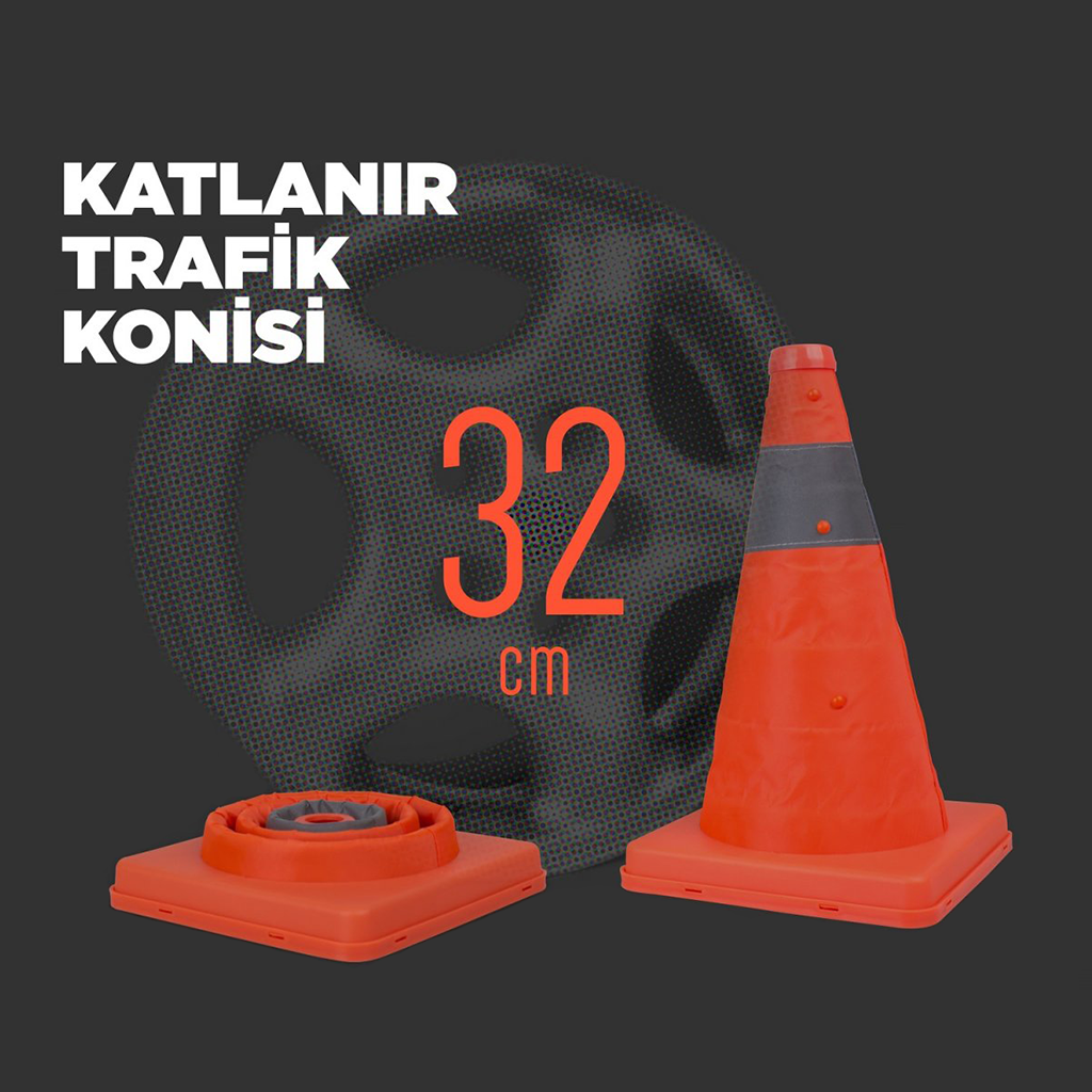 Reflektörlü Katlanır Trafik Konisi 32 cm