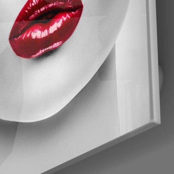 Kırmızı Dudaklar Cam Tablo