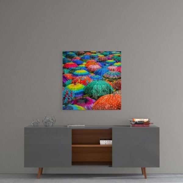 Renkli Şemsiyeler Cam Tablo