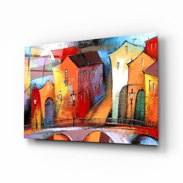 Renkli Evler Cam Tablo