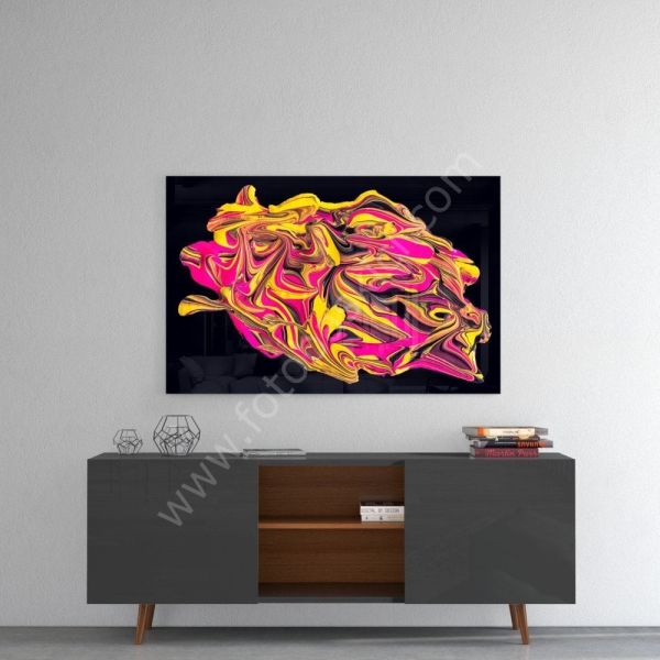 Sarı ile Pembenin Ahengi Cam Tablo