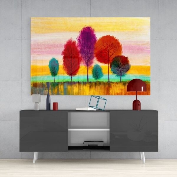 Renkli Ağaçlar Cam Tablo