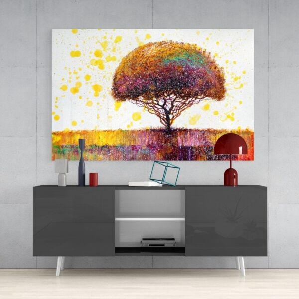 Rengarenk Ağaç Cam Tablo