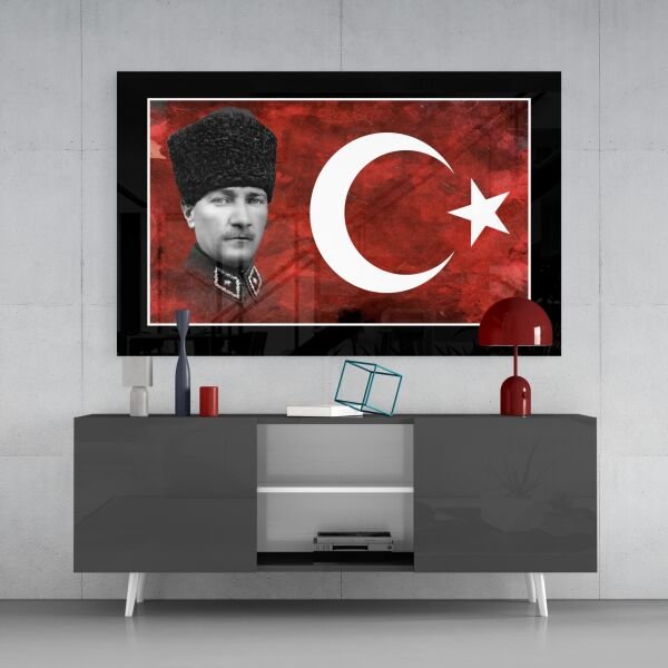 Türk Bayrağı ve Atatürk Cam Tablo