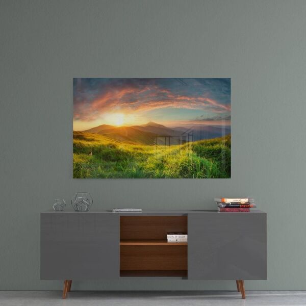 Dağ Manzara Cam Tablo No:1003