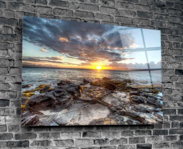 Sahilde Günbatımı Cam Tablo No:1004