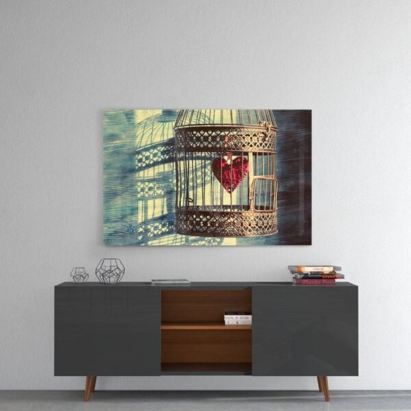 Kafesteki Kalp Cam Tablo