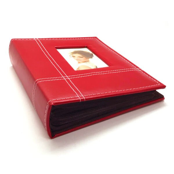 Pencereli Deri Fotoğraf Albümü Kırmızı 200'lük 10x15
