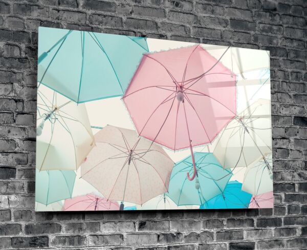 Renkli Şemsiyeler Cam Tablo
