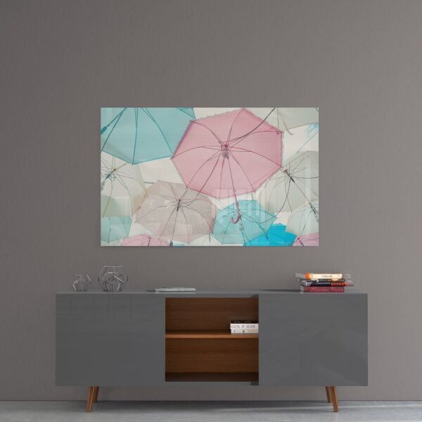 Renkli Şemsiyeler Cam Tablo