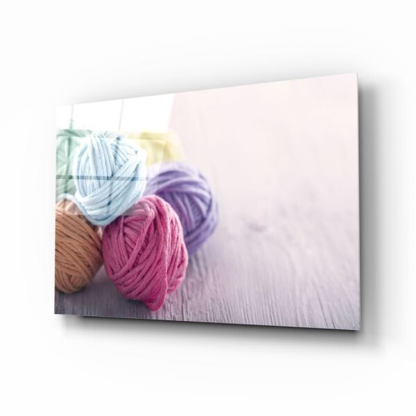 Renkli Yumaklar Cam Tablo