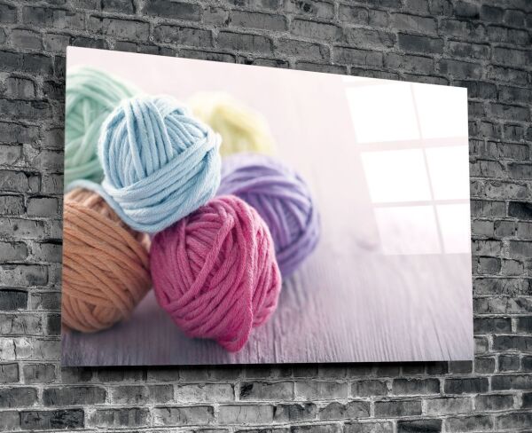 Renkli Yumaklar Cam Tablo