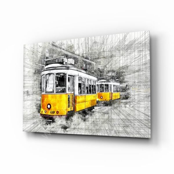 Sarı Tramvay Basel Cam Tablo