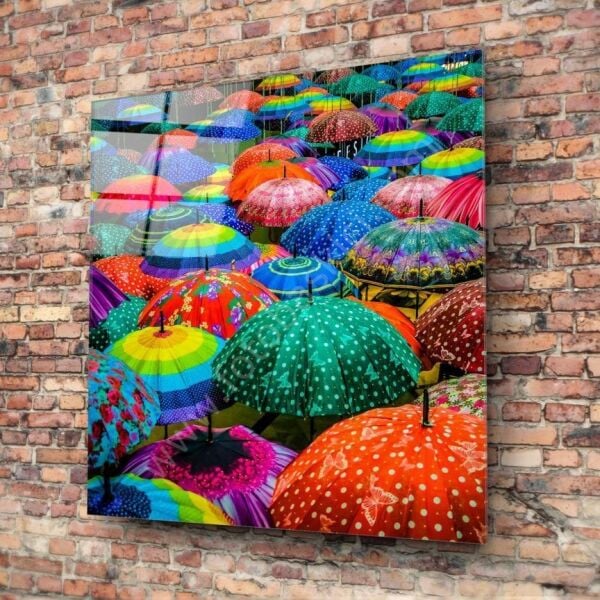 Renkli Şemsiyeler Cam Tablo