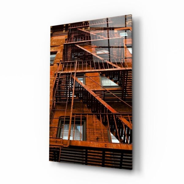 Turuncu Merdivenler Cam Tablo