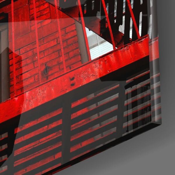 Kırmızı Merdivenler Cam Tablo