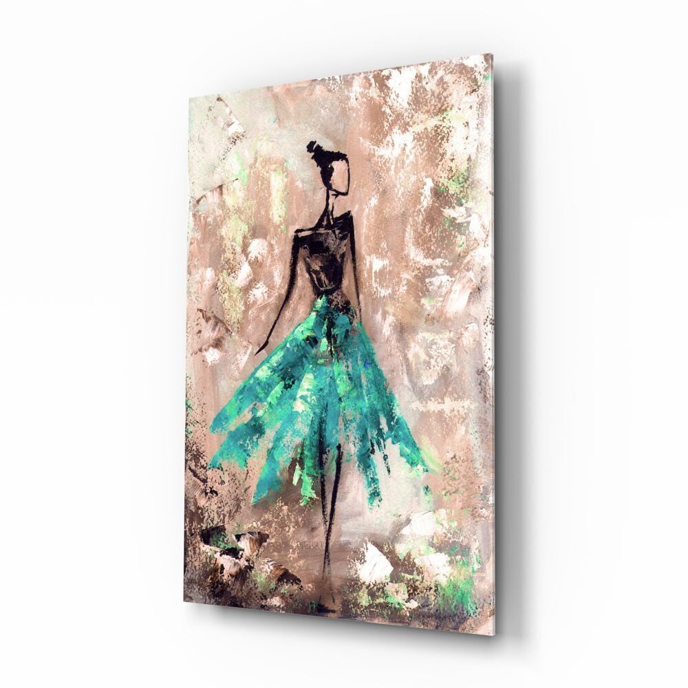 Yeşil Etekli Kadın Cam Tablo