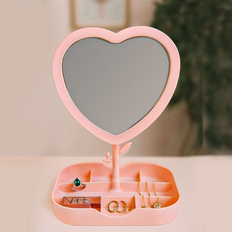 Led Işıklı Pembe Kalpli Organizer Makyaj Aynası