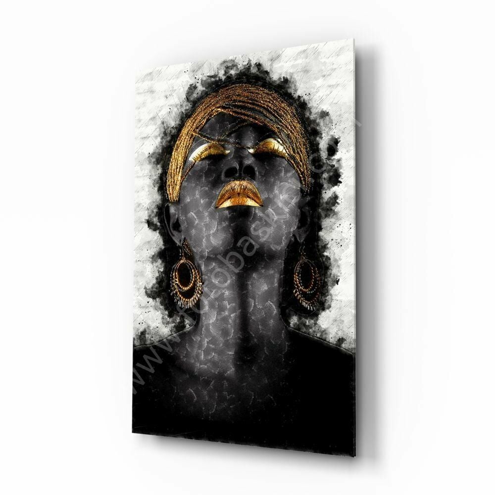 Afrikalı Kadın Portre Cam Tablo