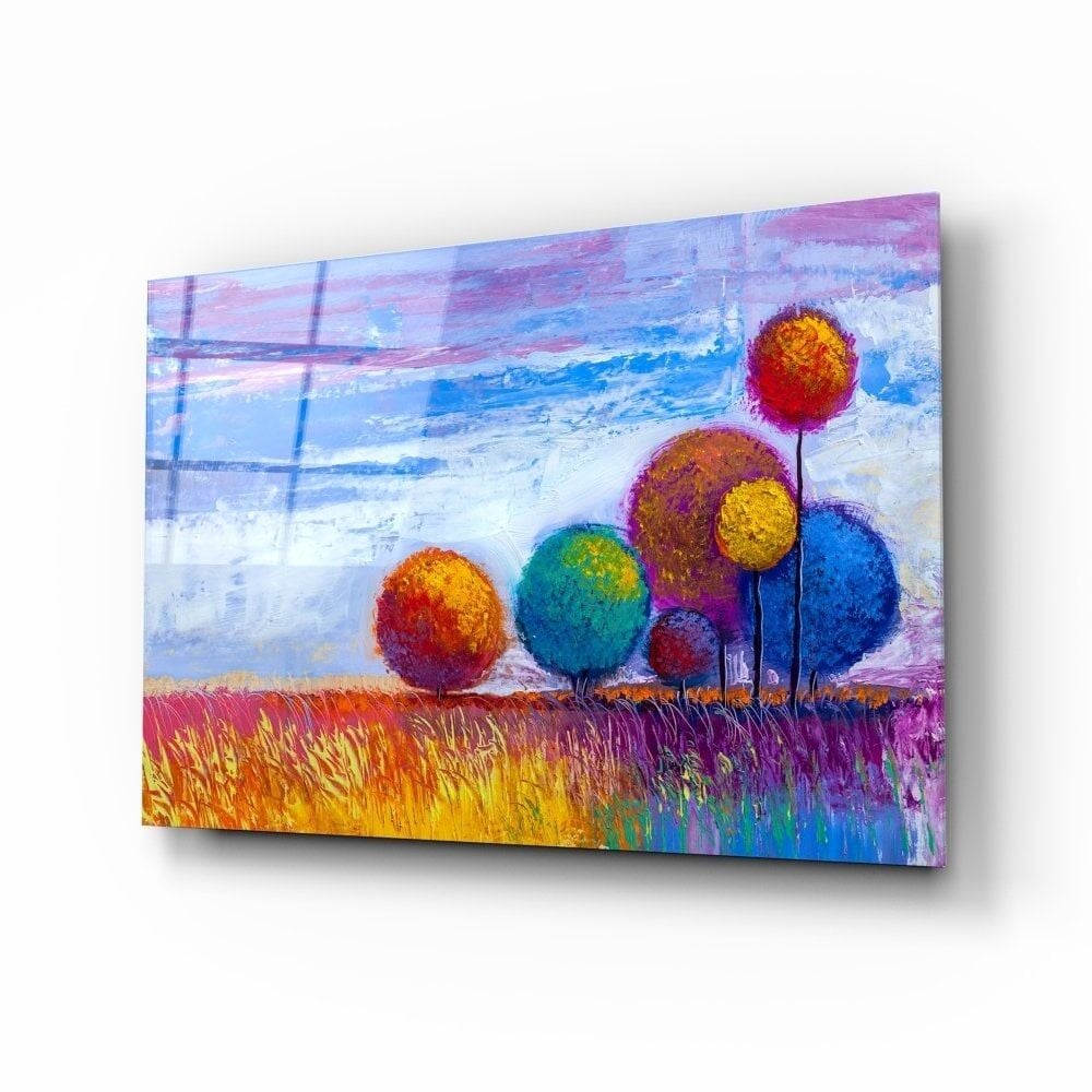 Renkli Ağaçlar Cam Tablo