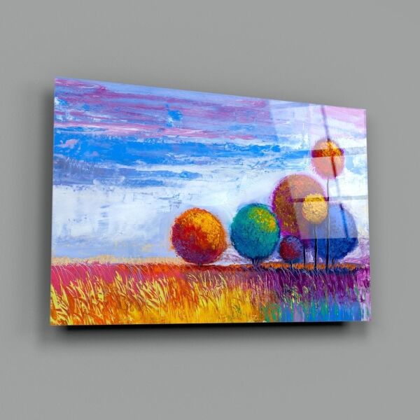 Renkli Ağaçlar Cam Tablo