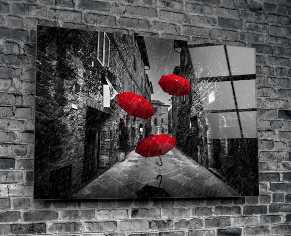 Kırmızı Şemsiyeler Cam Tablo