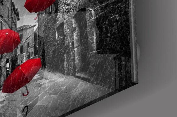 Kırmızı Şemsiyeler Cam Tablo