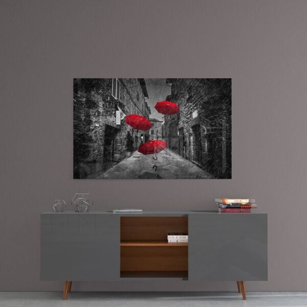 Kırmızı Şemsiyeler Cam Tablo