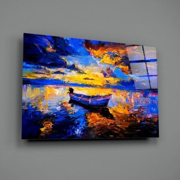 Lacivert Günbatımı Cam Tablo