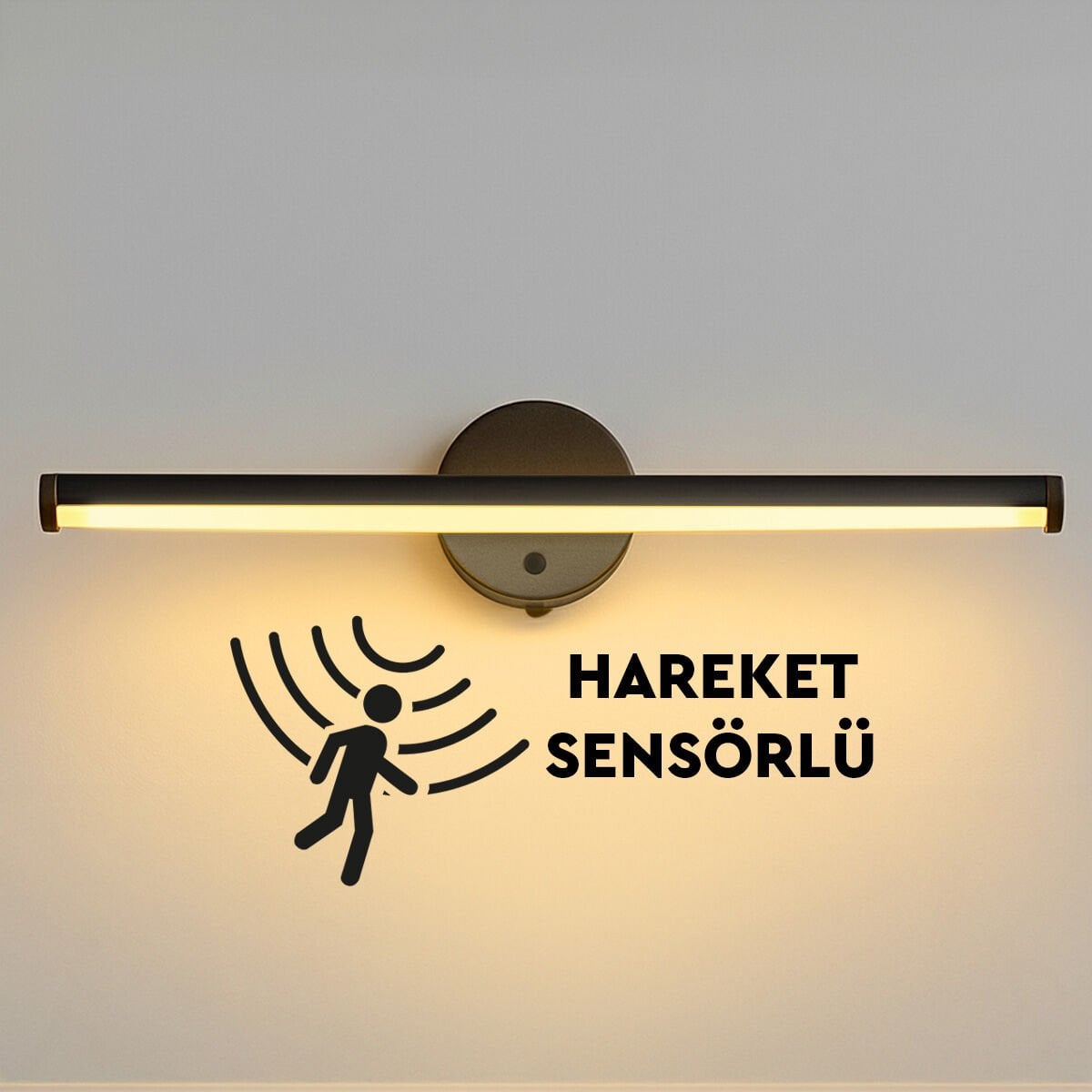 Sensörlü Yapışkanlı Kablosuz Led Aplik Siyah Günışığı Sarısı
