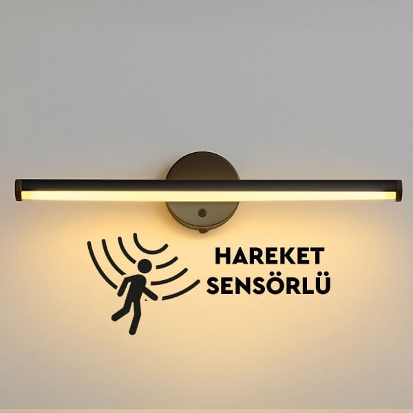 Sensörlü Yapışkanlı Kablosuz Led Aplik Siyah Günışığı Sarısı